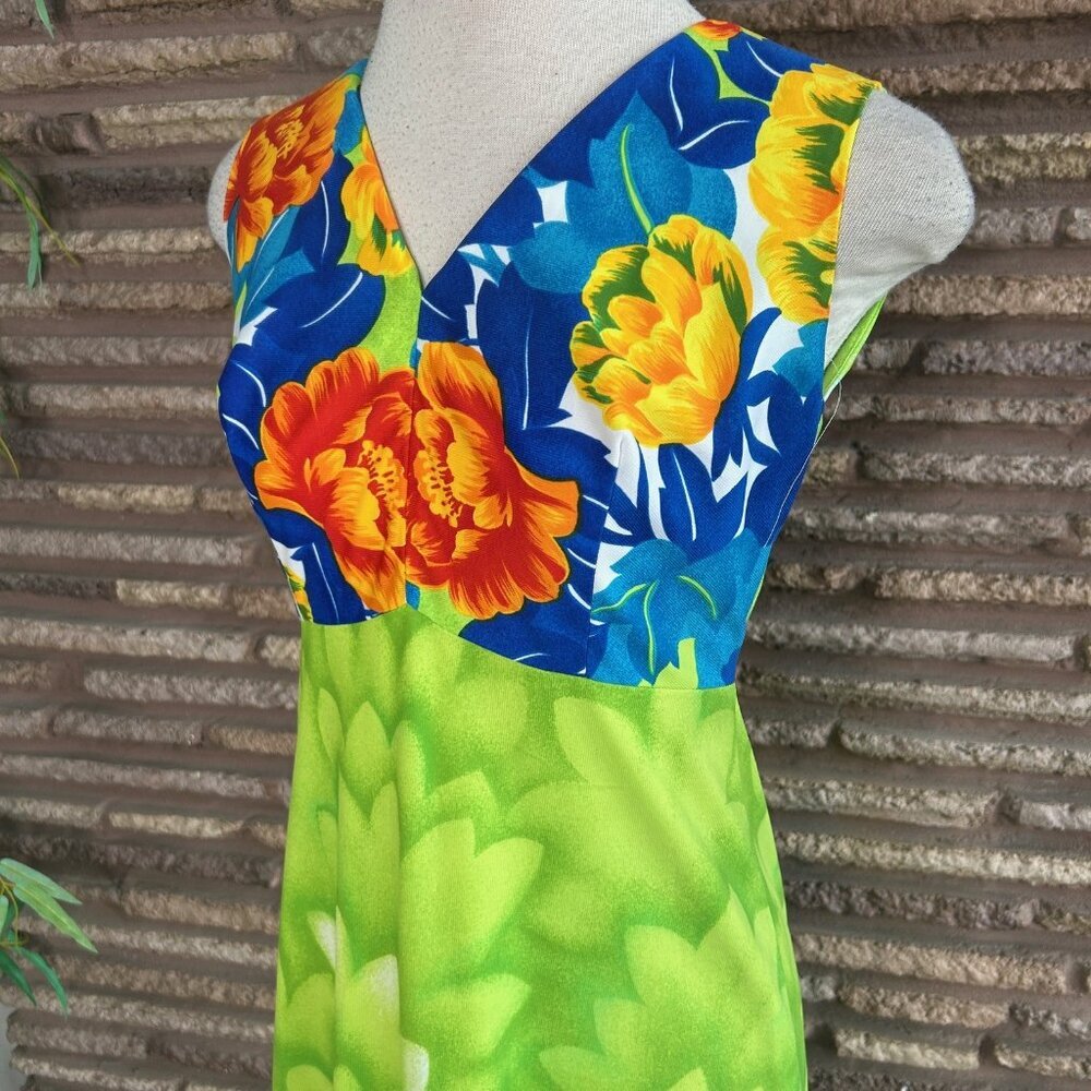 Malihini Hawaiian Dress Vintage 70s Maxi Sleeveless Floral Size 14 - Picture 8 of 10